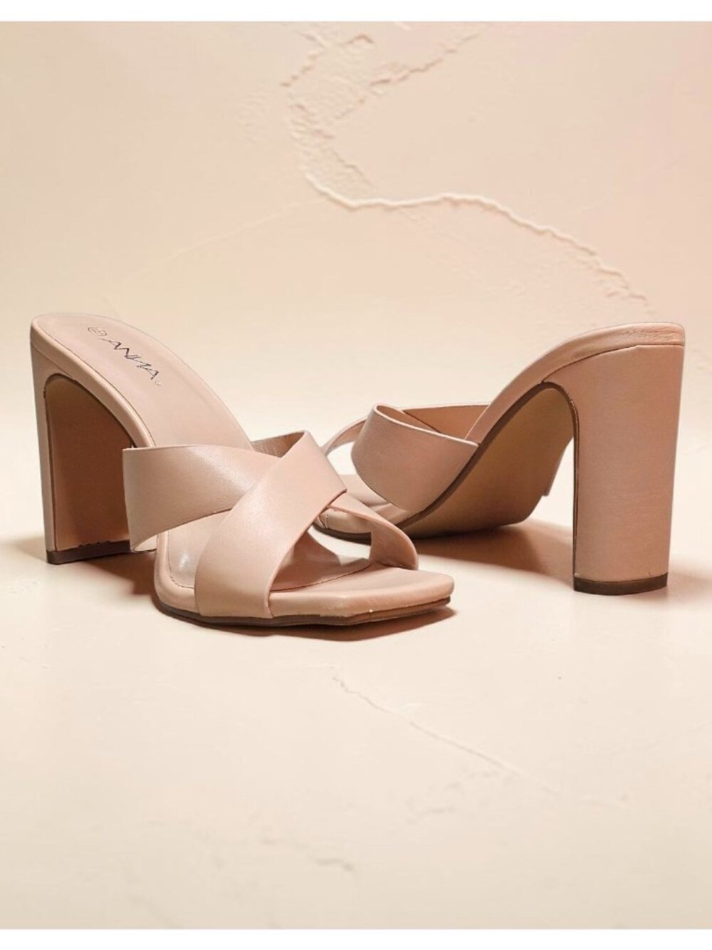 Nude Block Heel Sandals With Cross-Strap Design For Women